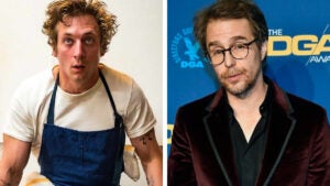Jeremy Allen White as Carmy from The Bear and Sam Rockwell