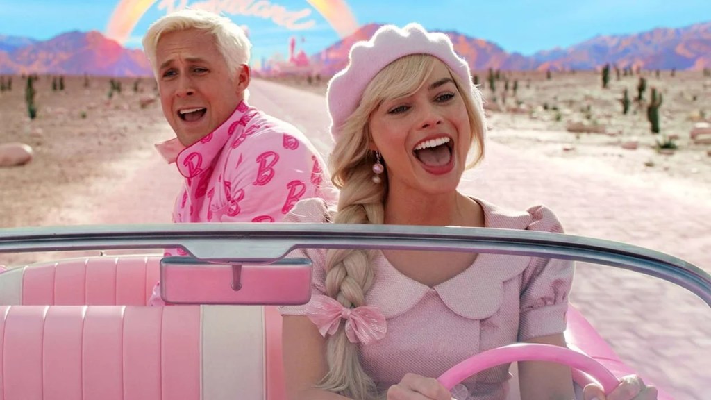Ryan Gosling's Ken and Margot Robbie's Barbie sing in a pink car